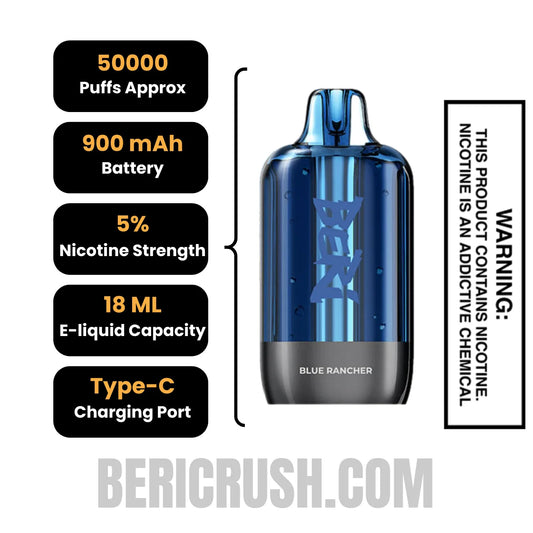 Blue Rancher Beri Cliq 50K Disposable Vape Pod Specifications Blue Rancher Beri Cliq 50K Disposable Vape Pod Specifications