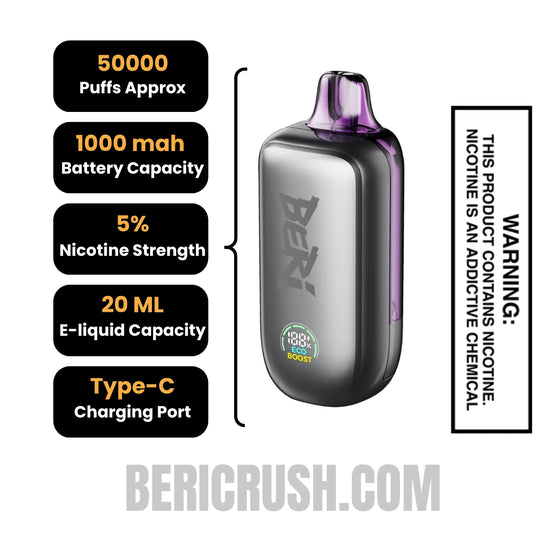 Grape Ice Beri Cliq 50K Disposable Vape Kit Specifications Grape Ice Beri Cliq 50K Disposable Vape Kit Specifications
