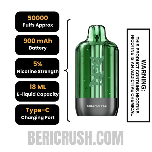 Green Apple Beri Cliq 50K Disposable Vape Pod Specifications Green Apple Beri Cliq 50K Disposable Vape Pod Specifications