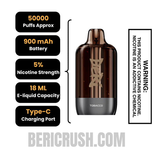 Tobacco Beri Cliq 50K Disposable Vape Pod Specifications Tobacco Beri Cliq 50K Disposable Vape Pod Specifications