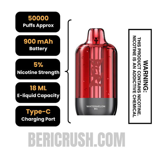 Watermelon BG Beri Cliq 50K Disposable Vape Pod Specifications Watermelon BG Beri Cliq 50K Disposable Vape Pod Specifications
