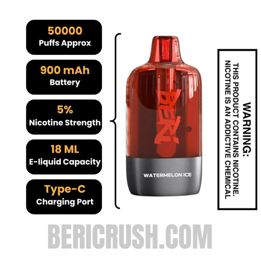 Watermelon Ice Beri Cliq 50K Disposable Vape Pod Specifications Watermelon Ice Beri Cliq 50K Disposable Vape Pod Specifications