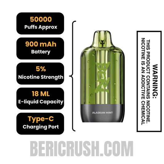Alaskan Mint Beri Cliq 50K Disposable Vape Pod Specifications