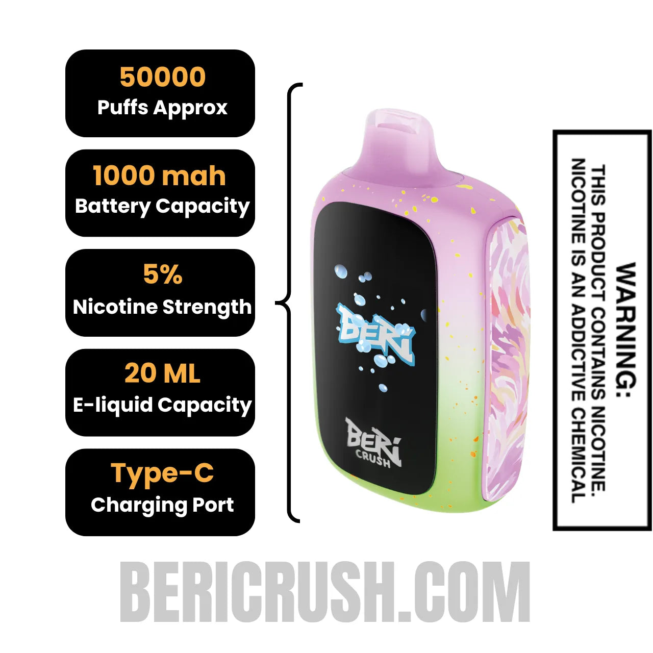 Berry Peach Gush Beri Crush 50K Disposable Vape Specifications