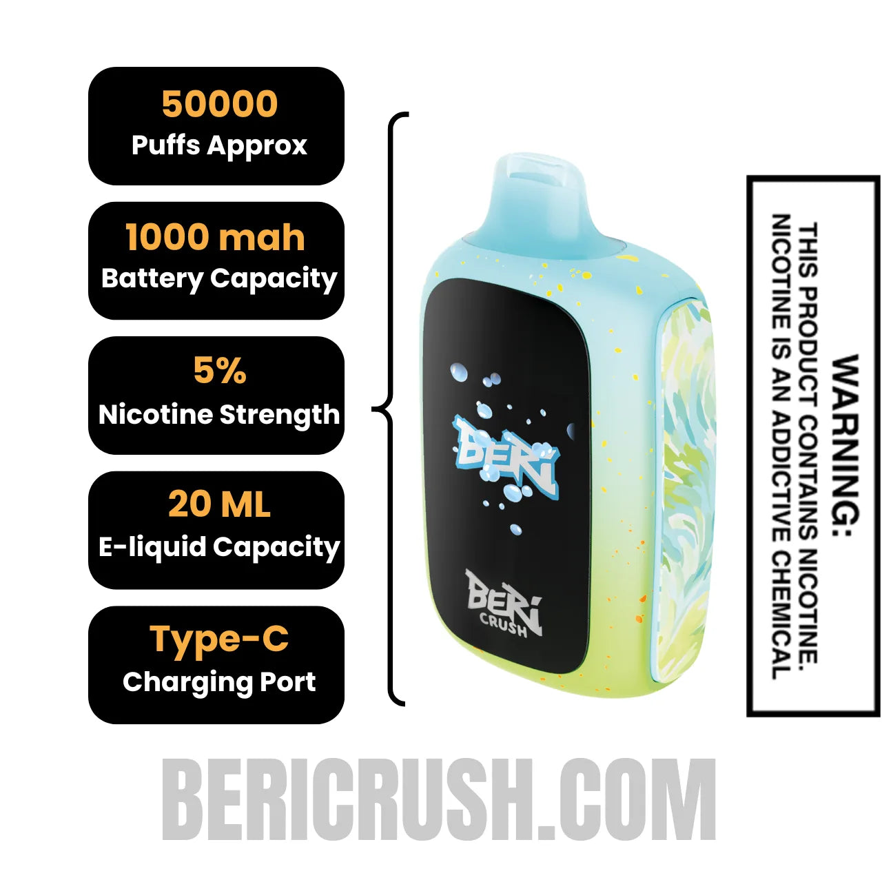 Blue Coconut Beri Crush 50K Disposable Vape Specifications