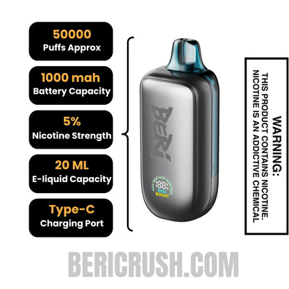Blue Razz Ice Beri Cliq 50K Disposable Vape Kit Specifications 