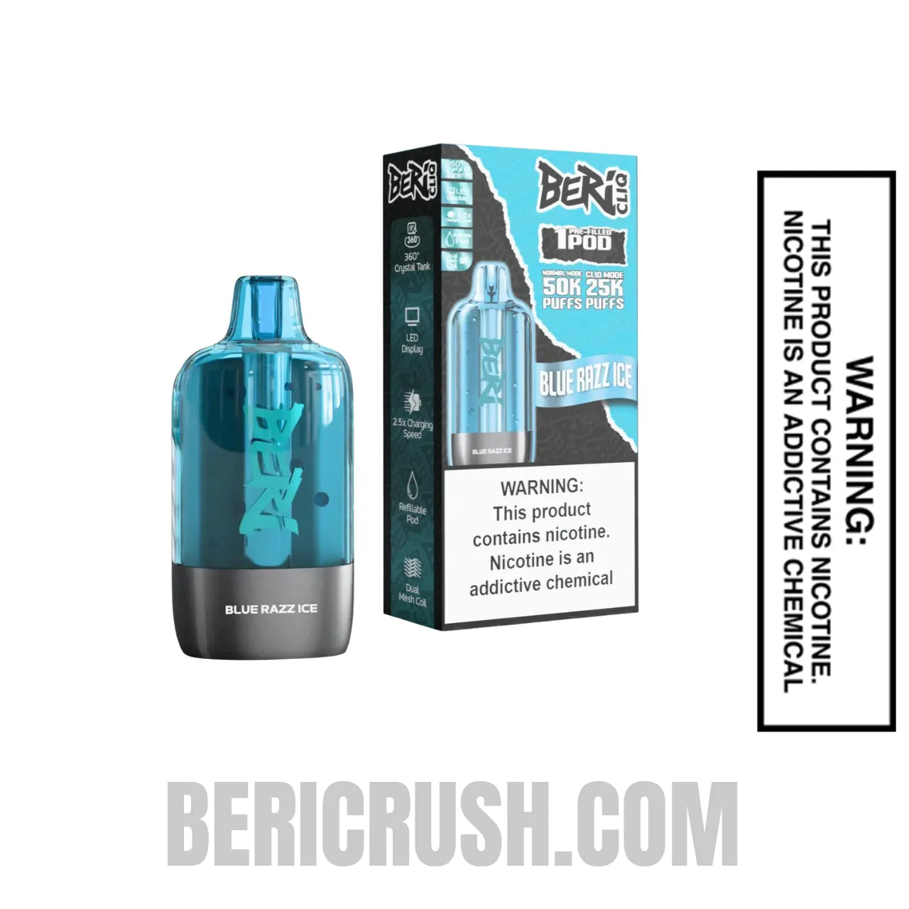 Blue Razz Ice Beri Cliq 50K Disposable Vape Pod Package Box