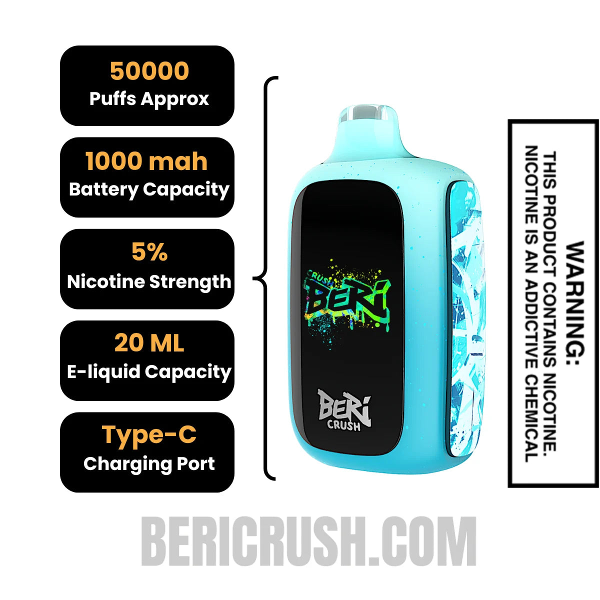 BlueSourBeriCrush50KDisposableVapeSpecifications