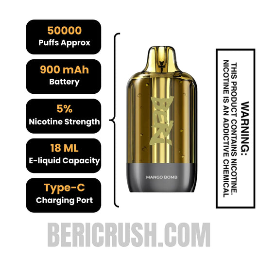 Mango Bomb Beri Cliq 50K Disposable Vape Pod Specifications