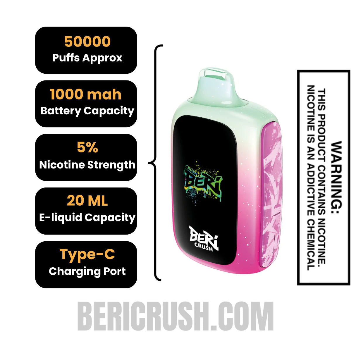 Melon Dragon Slush Beri Crush 50K Disposable Vape Specifications