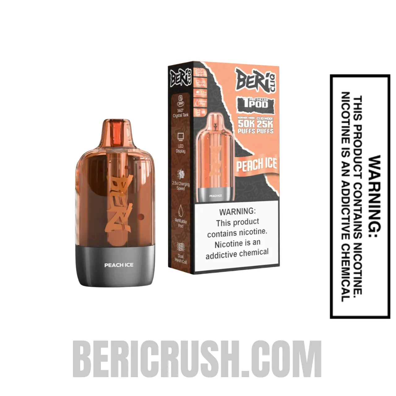 Peach Ice Beri Cliq 50K Disposable Vape Pod Package Box