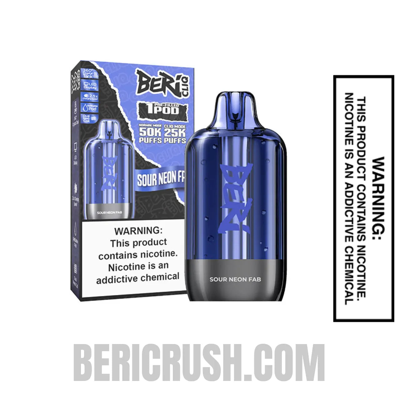 Sour Neon Fab Beri Cliq 50K Disposable Vape Pod with Package Box