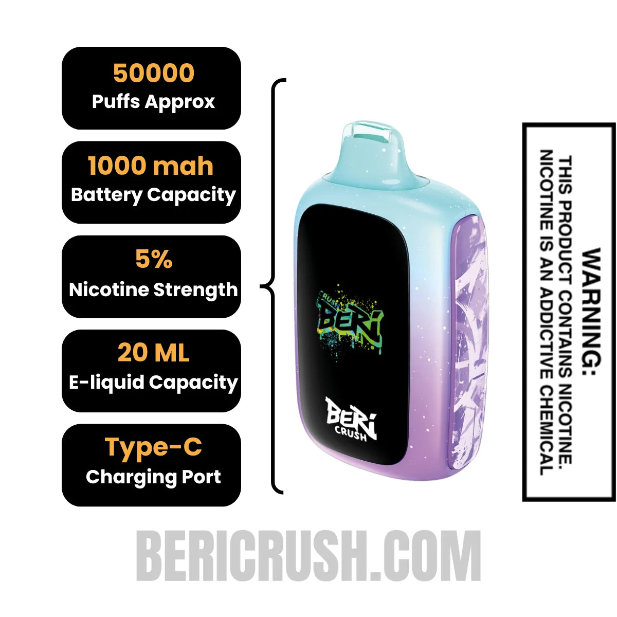 Sour Neon Fab Beri Crush 50k Disposable Vape Specifications