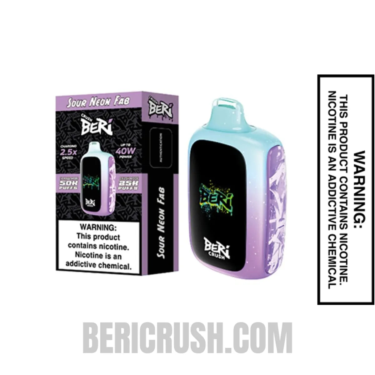 Sour Neon Fab Beri Crush 50k Disposable Vape with Package Box