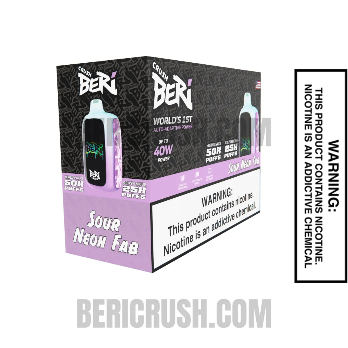 Sour Neon Fab Beri Crush 50k Disposable Vape with bundle Box