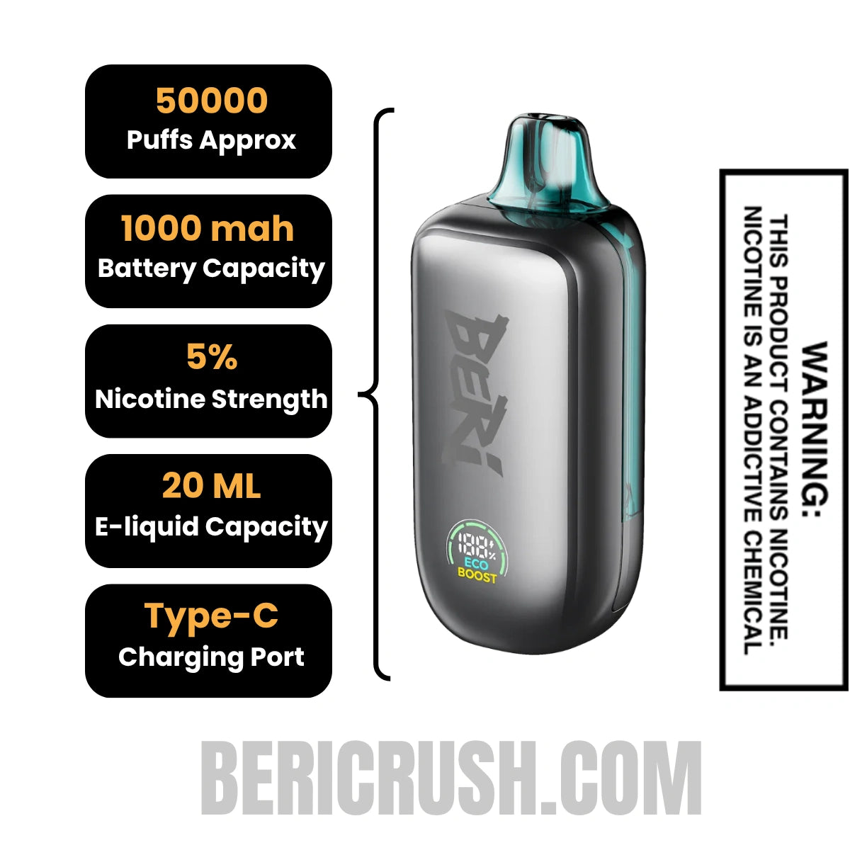 Super Mint Beri Cliq 50K Disposable Vape Kit Specifications