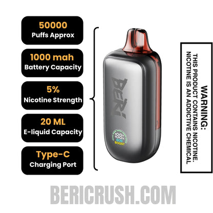 Watermelon Ice Beri Cliq 50K Disposable Vape Kit Specifications 