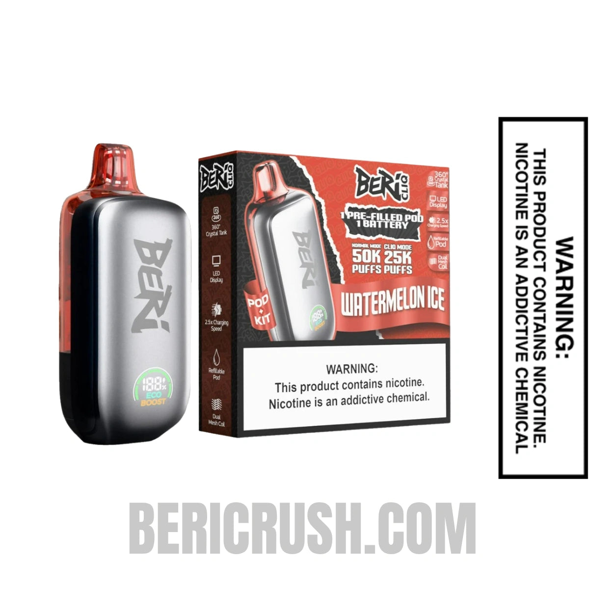 Watermelon Ice Beri Cliq 50K Disposable Vape Kit With Package Box