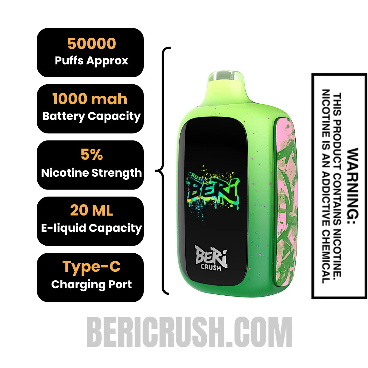 WatermelonRefreshBeriCrush50KDisposableVapeSpecifications