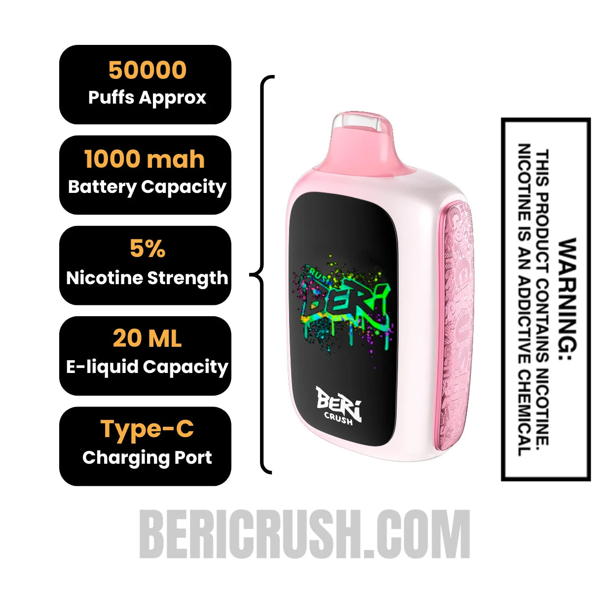 White Strawberry Beri Crush 50K Disposable Vape Specifications
